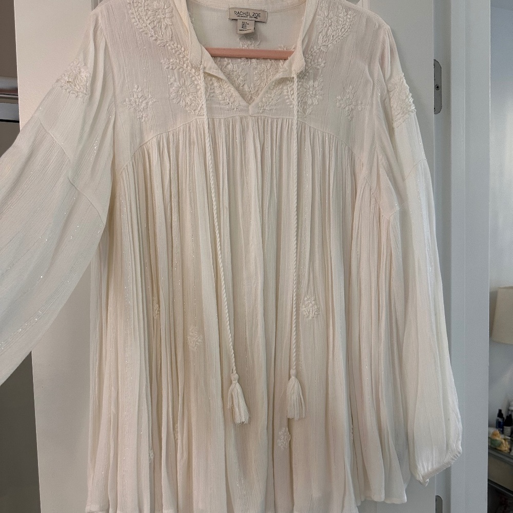 Rachael Zoe Embroidered Boho Swing Babydoll Top L